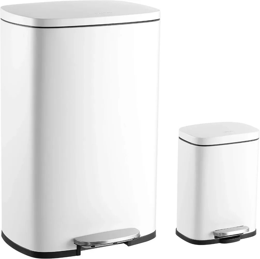 felicidad HPM1006C Mini Cubo Basura con Pedal Acero, para Hogar, Oficina, Bote Basura Cocina, Grande: 50 Litros, Pequeño: 5 Litr