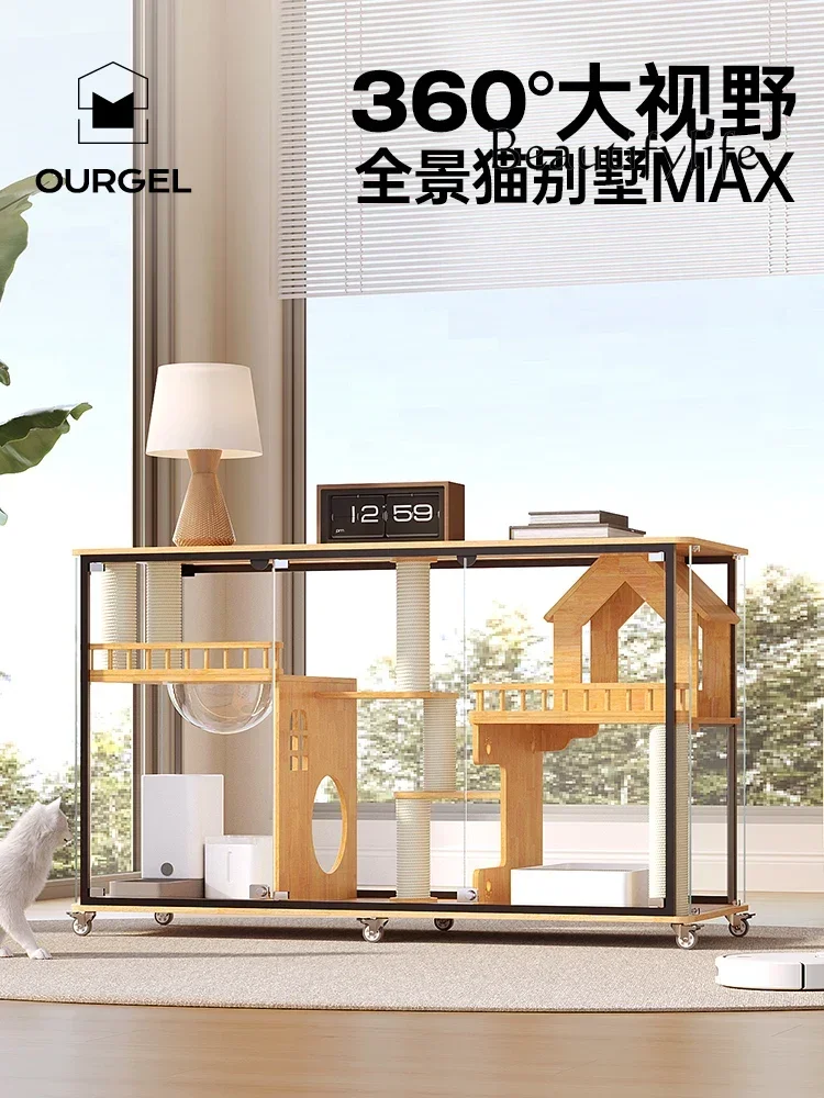 

02Cat Villa TV Cabinet Glass Cabinet Solid Wood Cat Cage Transparent Household Fresh Air Cat Nest