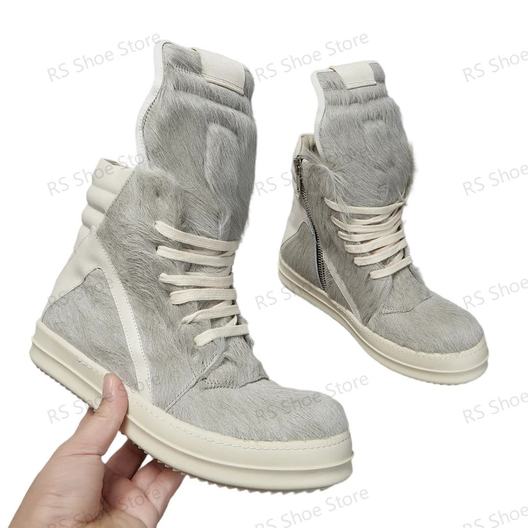 

Ro Geobasket Men Ankle Boot Grey Horsehair Boots Women Sneaker Gray Horse Hair High Top Shoe Casual Shoes Zipper Sneakers