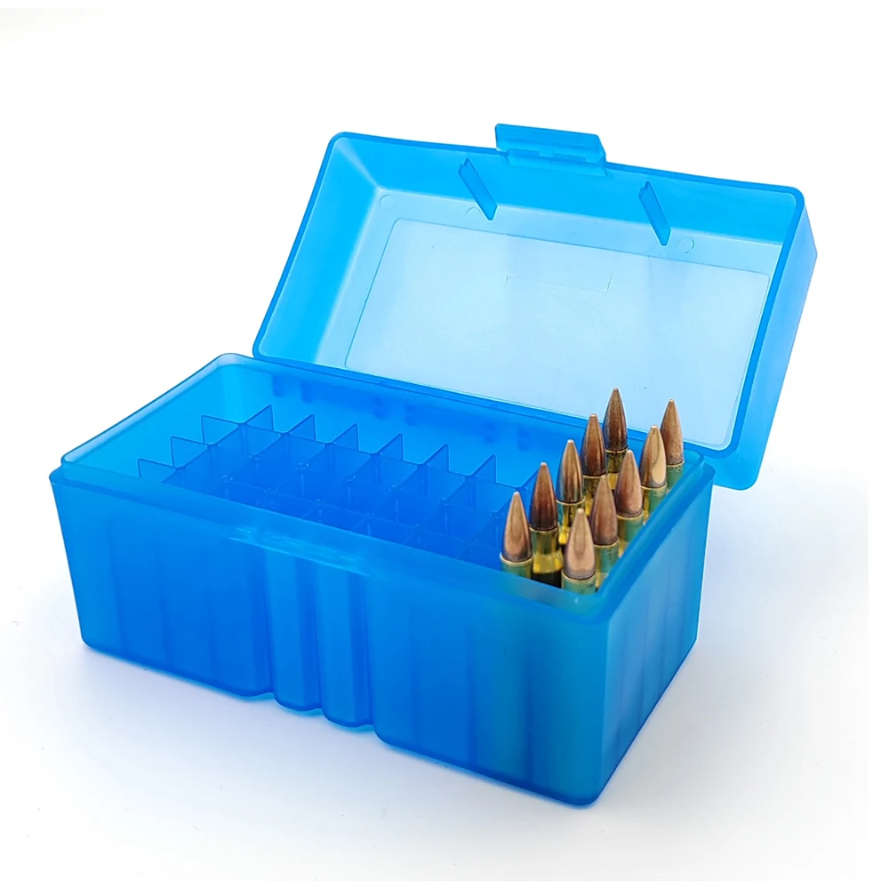 50 Rounds Tactical Ammo Box Bullet Shell Holder Box Rifle Cartridge Storage Case .223 Pistol Rifle Ammo Carry Storage Box