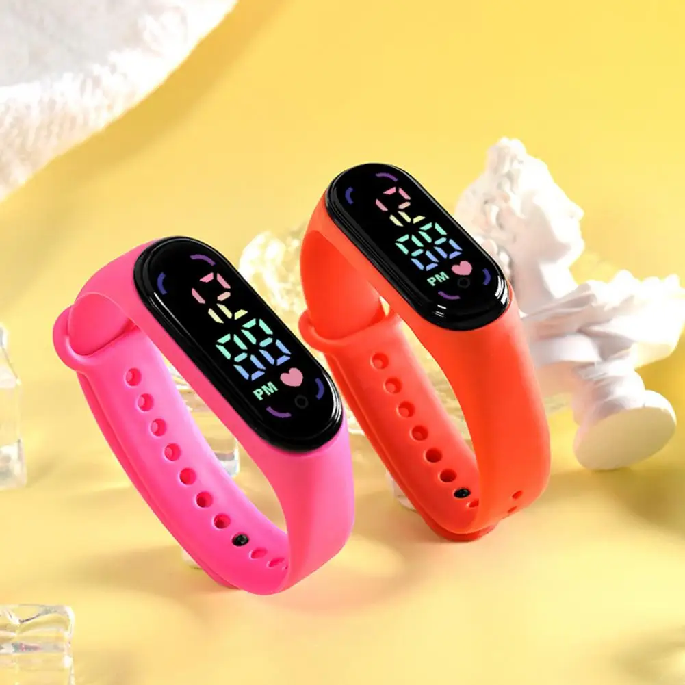 Reloj electrónico para niños, pulsera deportiva impermeable con pantalla LED, esfera redondeada, correa de silicona ajustable, reloj Digital para niños