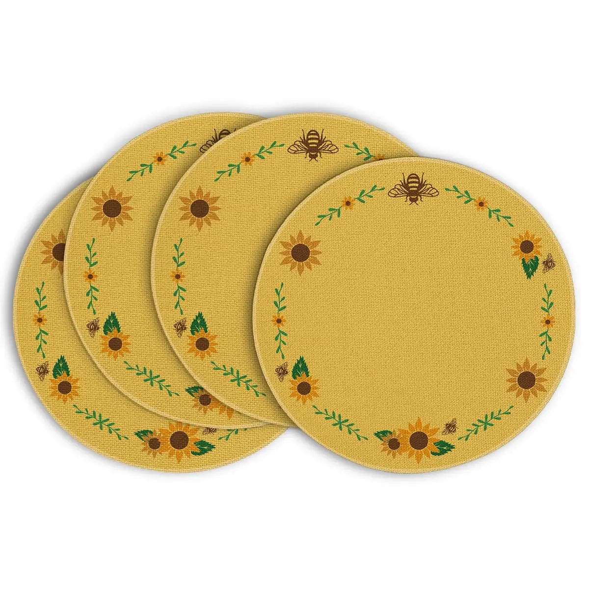

Yellow Sunflower Summer Round Thanksgiving Placemats Set of 4, 14 Inch Round Table Mats for Dining Decoration