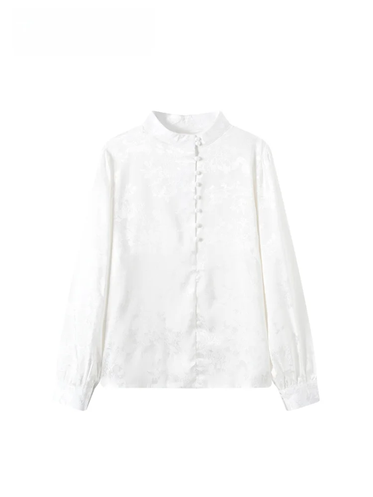 

CaraCLUB Женская блузка большого размера в китайском стиле, новинка ранней весны, свободный крой, воротник-стойка, стройнящий эффект, омолаживающий топ для полных женщин