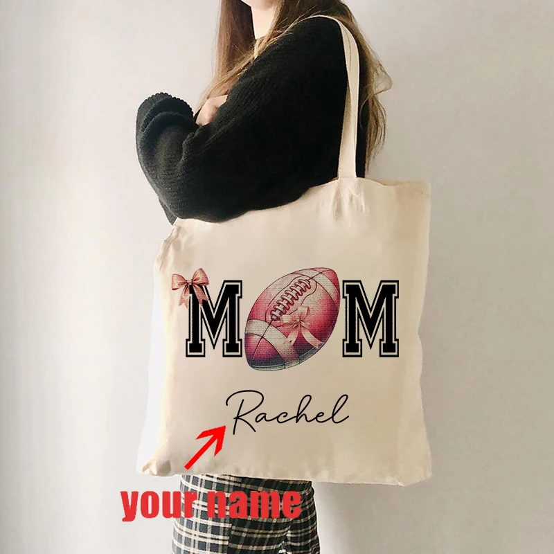 Customized Football Mom Bag Pink Sports Personalized Mom Gift Bow Creative Large Capacity Multi Purpose Storage Shopping Bag