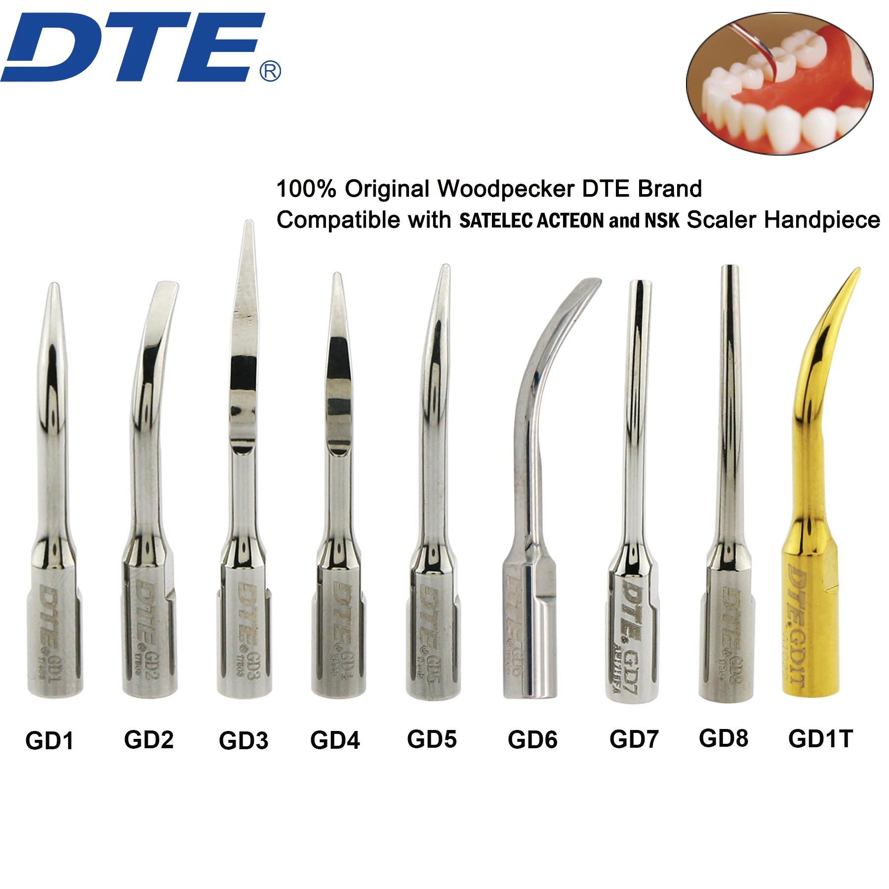 

Woodpecker DTE Dental Ultrasonic Scaler Tips Scaling Tips Endo GD Series Fit NSK SATELEC Ultrasonic Perio Scaler Handpiece