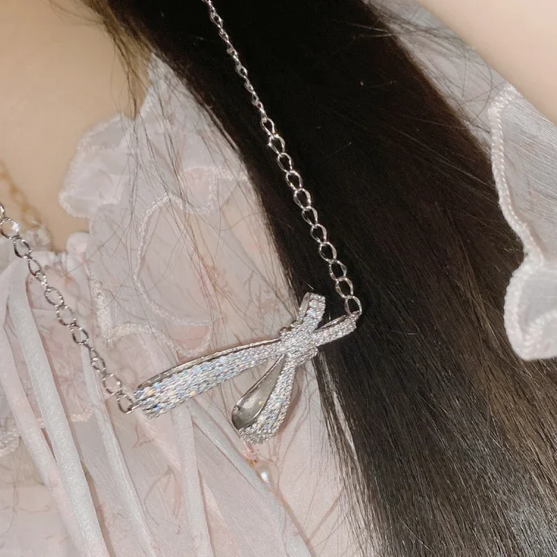 MDLFES مويسان الماس نمط سوبر الجنية تصميم مبالغ فيه القوس قلادة مطلية بالذهب فراشة شخصية مع الماس الصغير #5