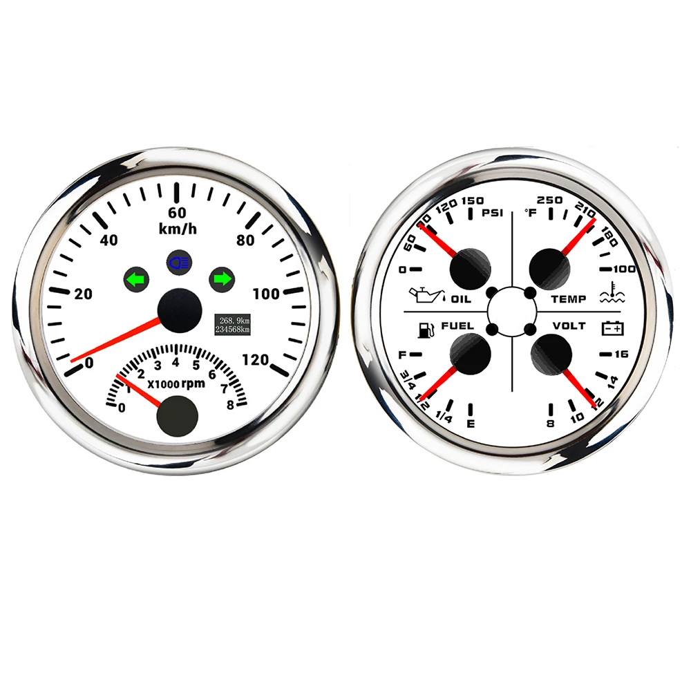 ELING 85mm 4 in 1 Oil Pressure Water Temp Fuel Level Volt Gauge GPS Speedometer 120 200 KM/H MPH with Tachometer for  Car Boat
