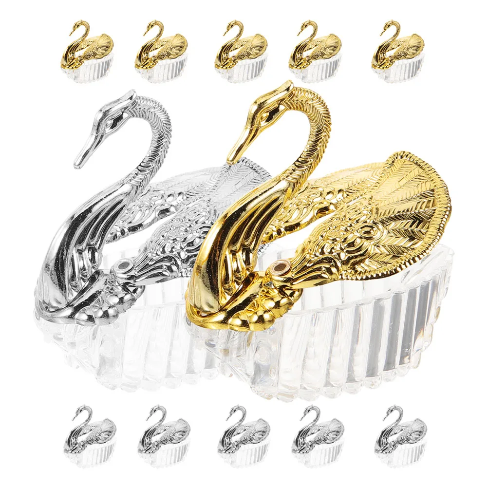 

12 Pcs with Cover Wedding Candy Box Containers Acrylic Swan Shape Treat Boxes Earring Dish