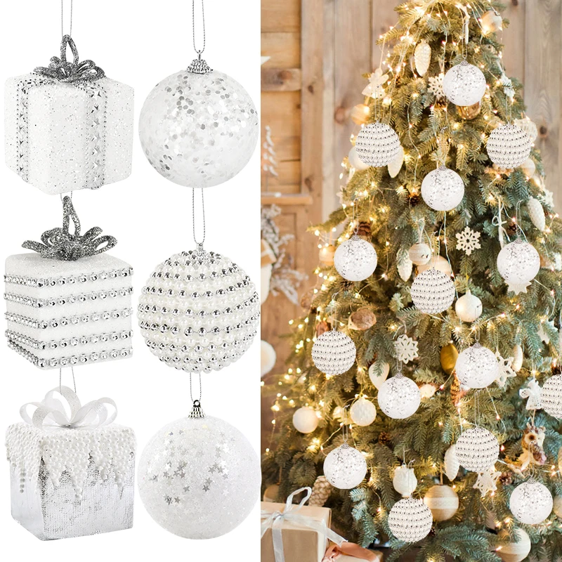 

1pc White Christmas Ball Pendants Foam Balls Gifts Box Xmas Tree Hanging Ornaments Christmas Home Decor New Year Navidad Gifts