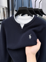 Winter Double-layer Collar Design Long Sleeved Knitted Sweater Men's Waffle Top Cashmere Sweater