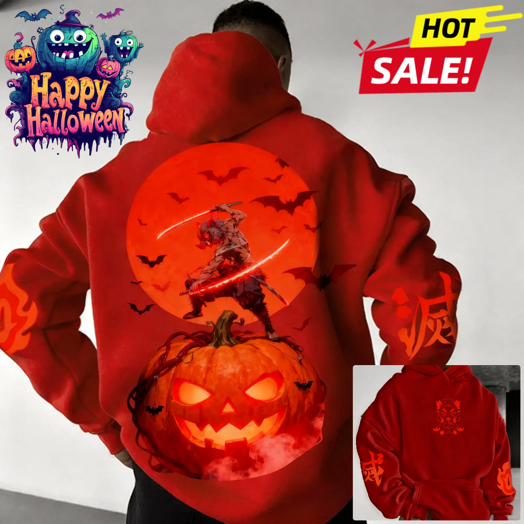 Top primaverile e autunnale stampato in 3D, felpa con cappuccio retrò serie anime giapponesi Y2K di Halloween per uomini, donne, adulti e bambini