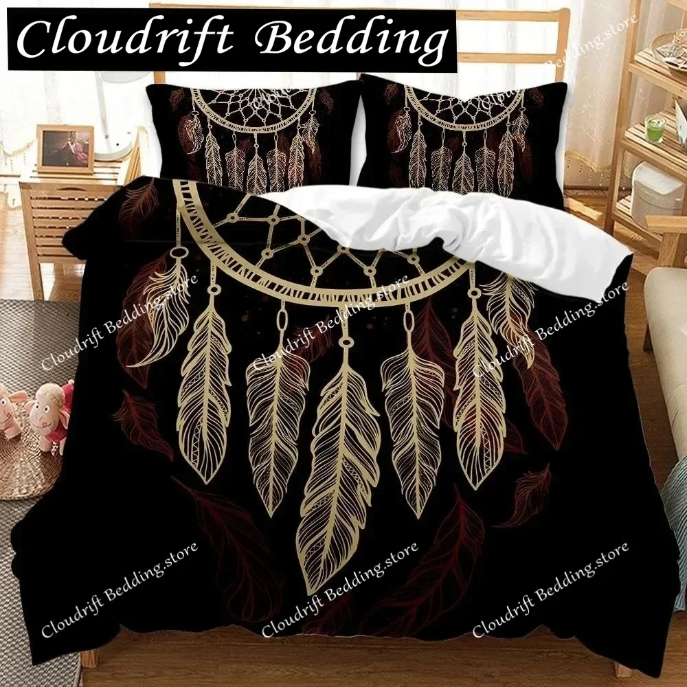 3D Print Dream Catcher Duvet Cover Feather Purple Dream Catcher Bedding Symbol Exotic Polyester Double Queen King Quilt Cover
