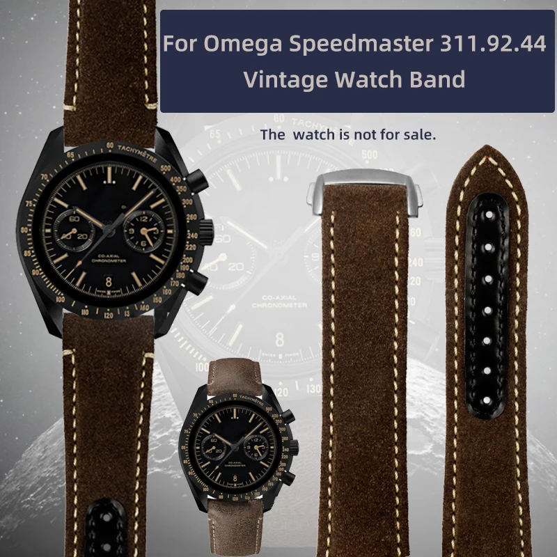 Men's Vintage Frosted Leather Watch Strap For Omega Dark Side of the Moon Speedmaster 311.92.44  Genuine Leather Watch Band 21mm