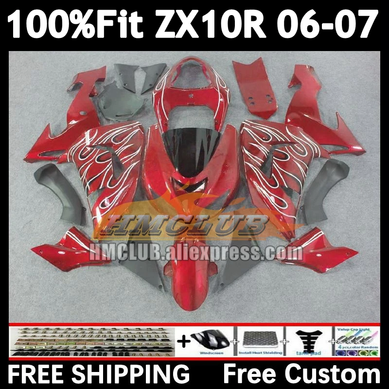 Injection Body For KAWASAKI NINJA red flames ZX-10R ZX 1000 CC 10R 10 R 168No.36 ZX1000CC 1000CC ZX10R 06 07 2006 2007 Fairing