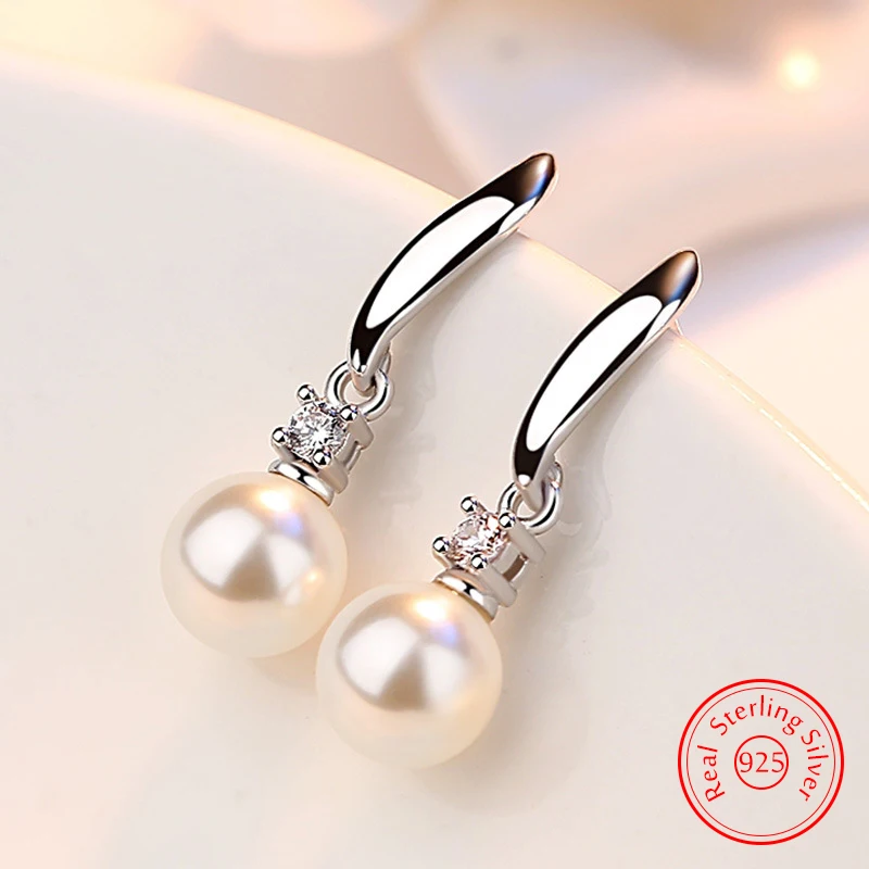 

High Quality Woman's 925 Sterling Silver Jewelry New Crystal Pearl Stud Earrings XY0233