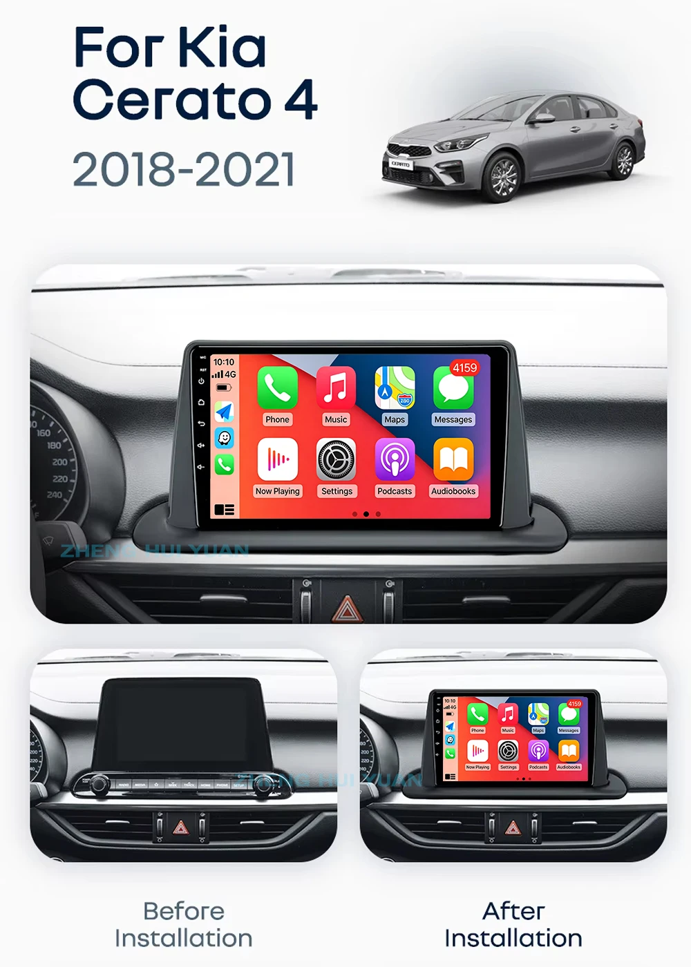 Android 16 Carplay&Auto Car Radio Navigation Multimedia Stereo Player QLED GPS For Kia Forte Cerato 4 IV 2018 - 2021