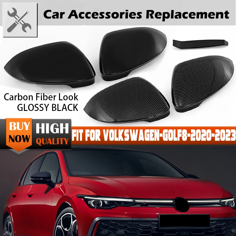 

Rearview Mirror Cover For VW Golf 8 MK8 VIII 2020-2023 Black/Carbon Side Mirror Cap With/No Side Assist Car Exterior Accessories