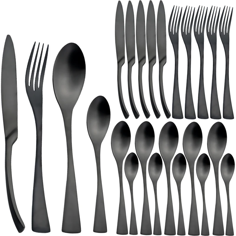 

AJOYOUS 24Pcs Cutlery Set Stainless Steel Black Flatware Set Dinner Matte Dinnerware Knife Fork Spoon Silverware Food Tableware