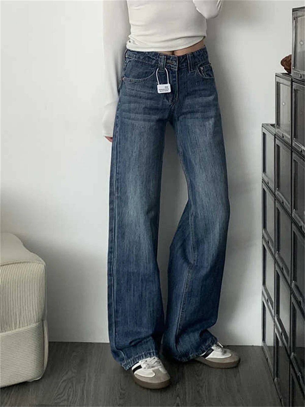 

Женские мешковатые джинсы со средней талией, простые синие джинсовые брюки 2000-х годов, Y2K, американский ретро, Харадзюку, ковбой, панк, гранж, High Street Chic, новинка