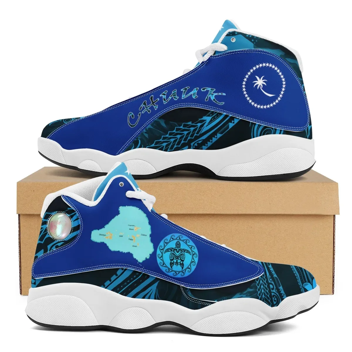 

2025 New Blue Polynesian Tribal Style Running Shoes Custom Ball Sports Team Logo Men's Basketball Sports Shoes