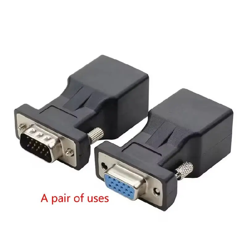 

2Pcs 1Pair VGA Male to RJ45 Female Network Port Cable Converter Extender Video Signal Connector for Display