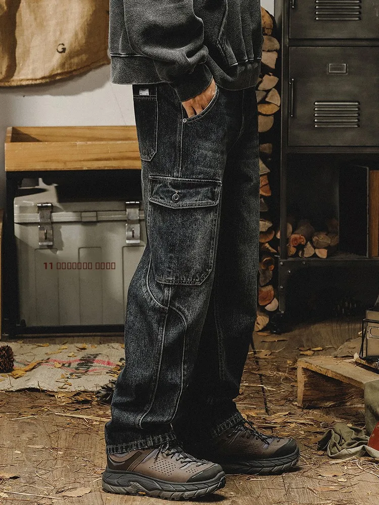 

Американские джинсы в стиле ретро для мужчин, весенне-осенние, модные, свободные, прямого кроя, с множеством карманов, повседневные брюки, популярные среди молодежи, длинные брюки