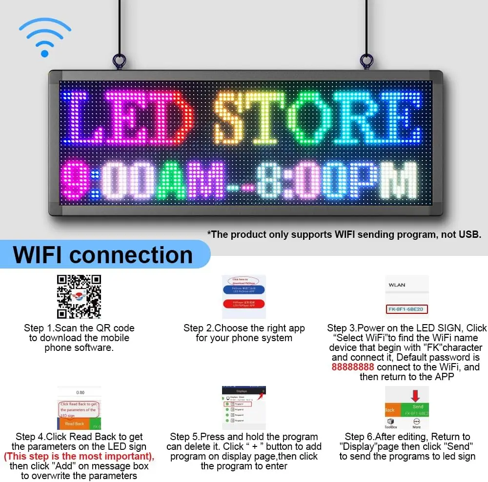 P10 Outdoor-Vollfarb-programmierbare doppelseitige LED-Schilder 40" x 15" mit programmierbarer WIFI-Scroll-LED-Werbedisplay