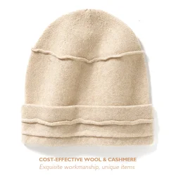 Women Elegant French Wool Cashmere Knitted Beanies Woolen Cap Autumn Winter Present Hat Cashmere 35% Warm Bonnet Toque