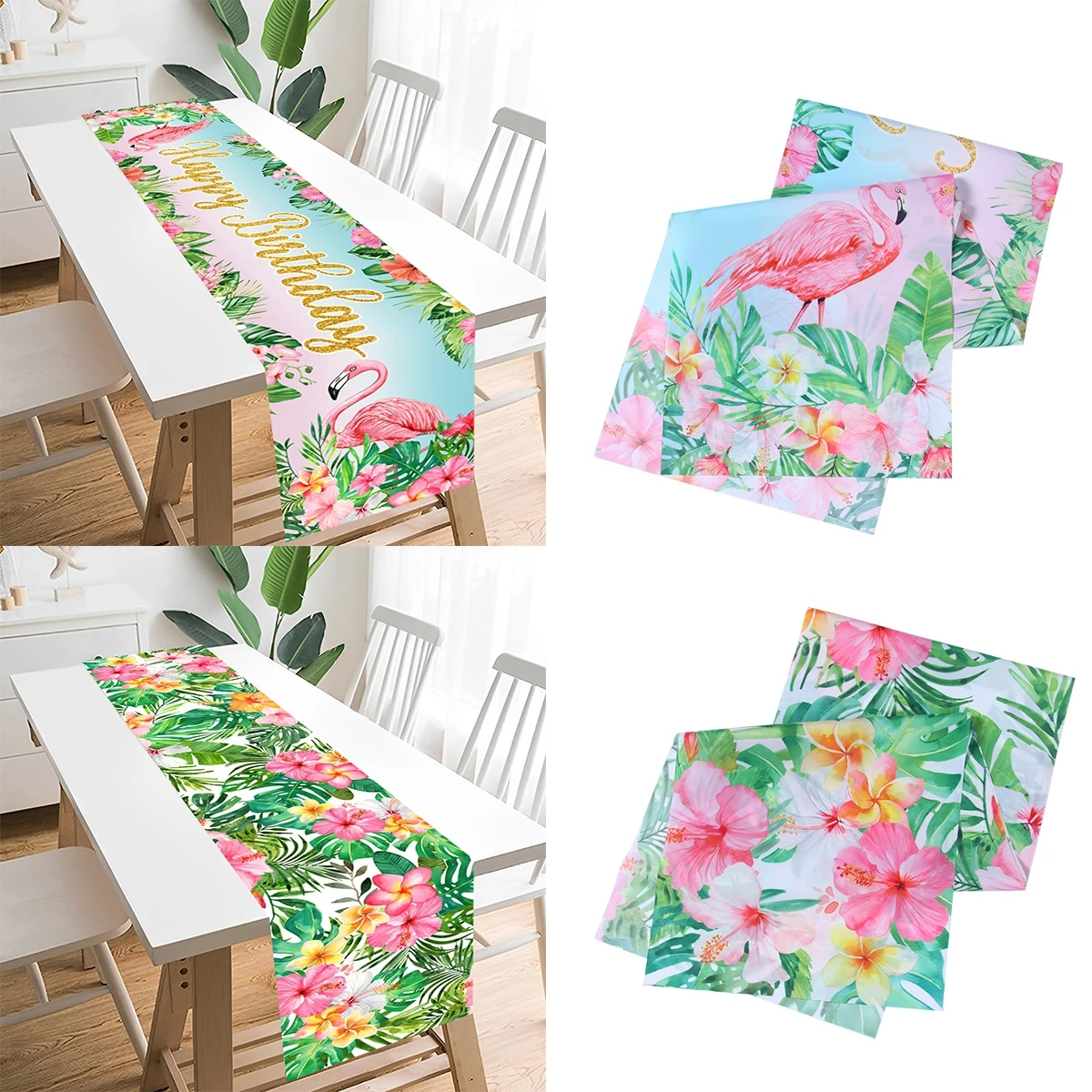 

Hawaiian Party Table Runner Tropical Leaves Flamingo Birthday Table Cover Table Decor Decoration Home Kitchen Dining Room