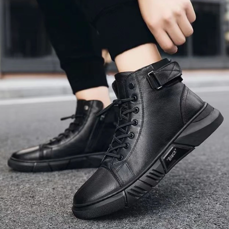 Rubber Men's Boots Casual Lace Up Hot Selling Size 45 In Promotion Retro Non Slip Male Shoes Cheap Sale Y2k Low Price Designer