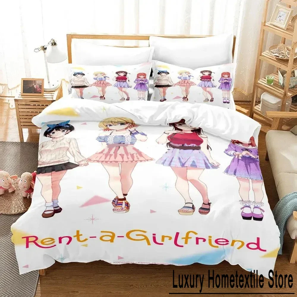 Anime Rent A Girlfriend Bedding Set Duvet Cover Bed Set Quilt Cover Pillowcase Comforter king Queen Size Boys Adult Bedding Set