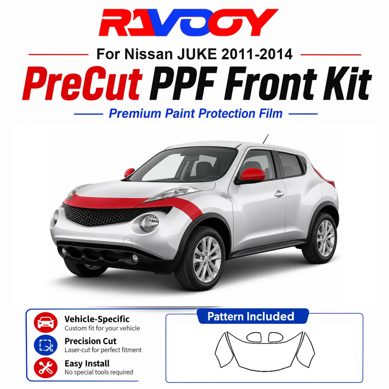 

8.5mil TPU Precut PPF Kit For Nissan JUKE 2011-2014 - Hood, Fenders & Mirror Set - Self-Healing Clear Bra Film
