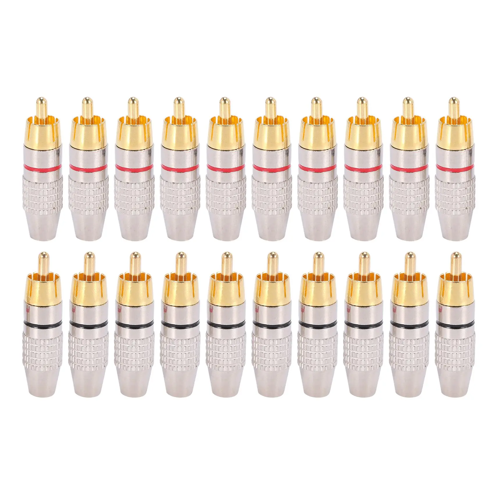 Banhado a ouro Plug RCA para áudio e vídeo, bloqueio conector do cabo, 20 PCs