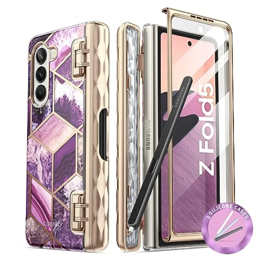 

Cosmo for Samsung Galaxy Z Fold 5 Case with Pen Holder [Built-in Screen Protector] [Hinge Protection] [3 Silicone Pen Covers] S