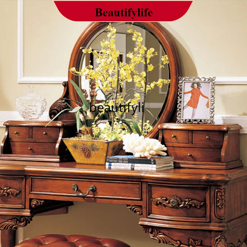

G1218 American country solid wood dressing table mirror stool combination European dressing table bedroom solid wood dressing t