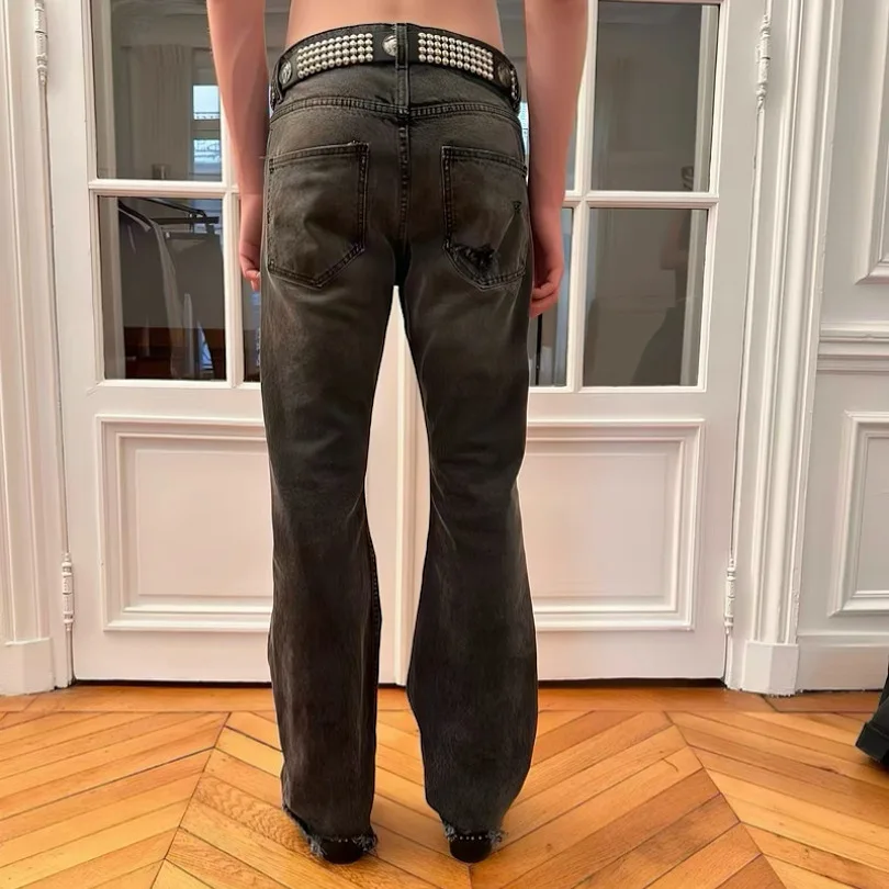 European & American Slash Ripped Hand-painted Distressed Denim Trousers Hip Hop High Street Jeans Pants for Youth Men and Women