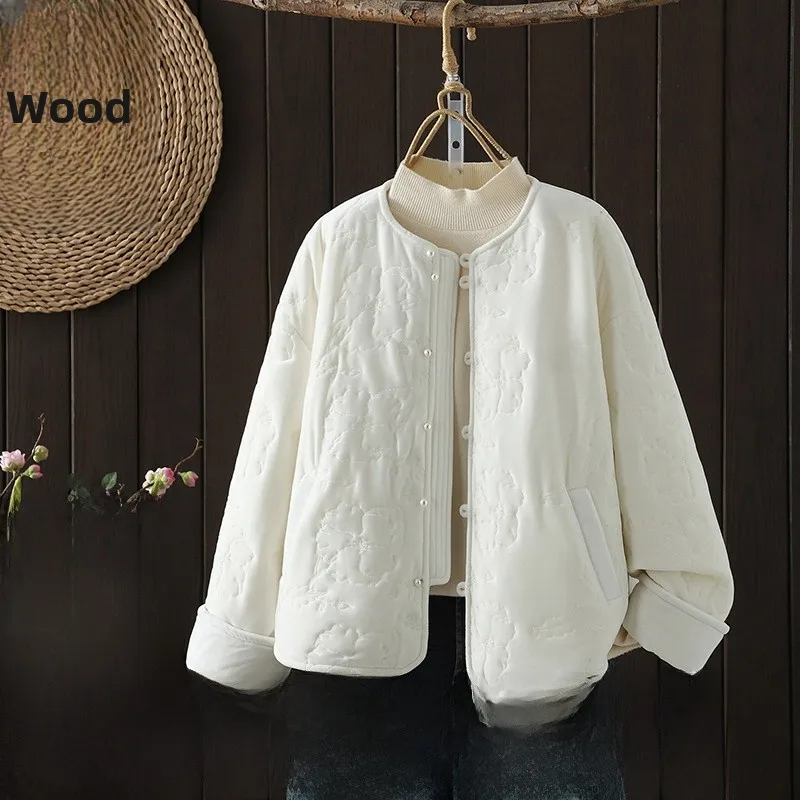 

Ele Embroidered Cotton Jaet Women's round Ne Coat Sli New Chinese National Sle Winter Thiened Cotton Outerwear