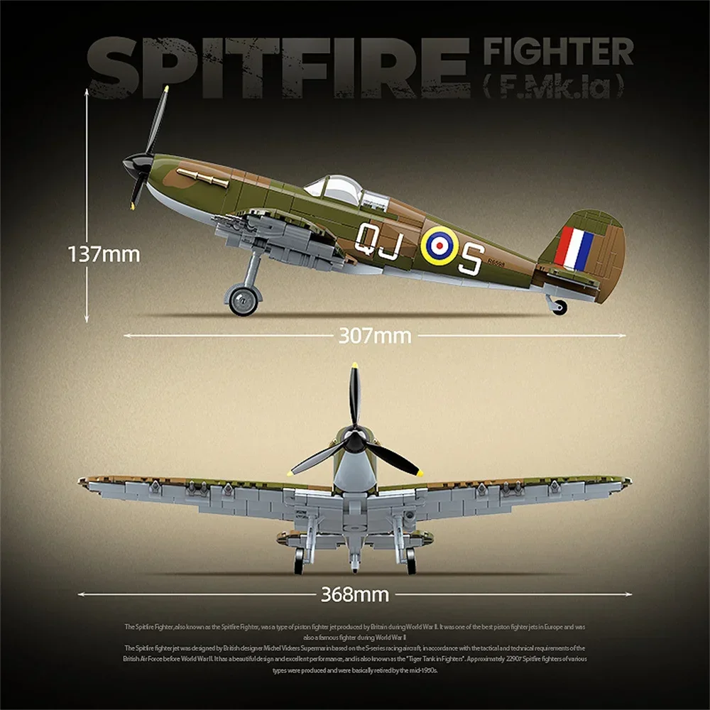 Army Military Soldiers SWAT UK: Spitfire Fighter F MK. la type Model Building Blocks Bricks Children\'s Toys Gift