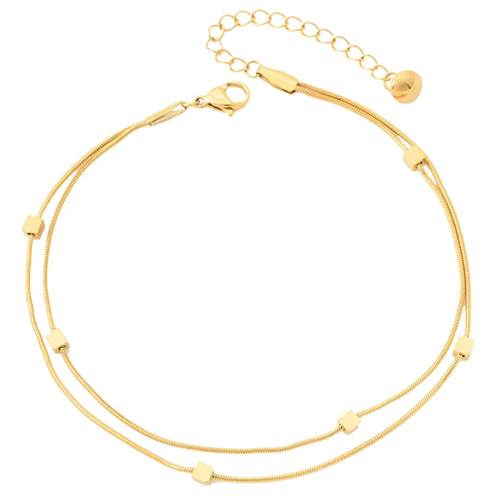 Double Layer Anklet Girls Jewelry Bracelets for Women Beach Anklets Commemorate Titanium Steel