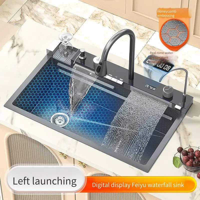 

Fly Rain Waterfall Sink 304 Stainless Steel Single Basin Kiten Home Thickened Dishwasher Left Side Emed Vegetable Sink