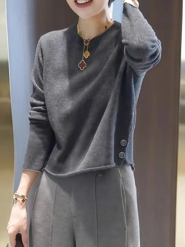 

Вязаный топ для женщин, новинка весенней коллекции, большие размеры, скрывающий живот, базовая модель, с эффектом похудения, корейский стиль, длинный рукав