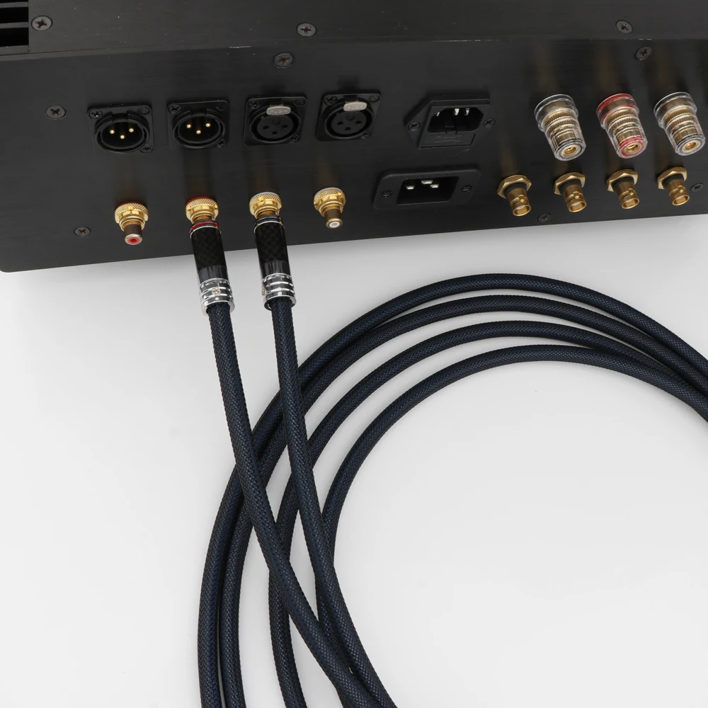 페어 실버 도금 RCA 오디오 상호 연결 케이블 RCA 오디오 케이블 탄소 섬유 RCA 플러그