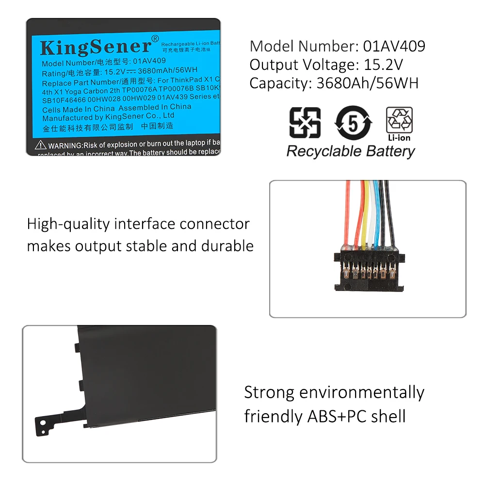 KingSener 01AV409 01AV439 56WH bateria do Lenovo X1C Yoga Carbon Gen 4 2016 Ultrabook 01AV410 01AV438 SB10K97567 SB10K97566