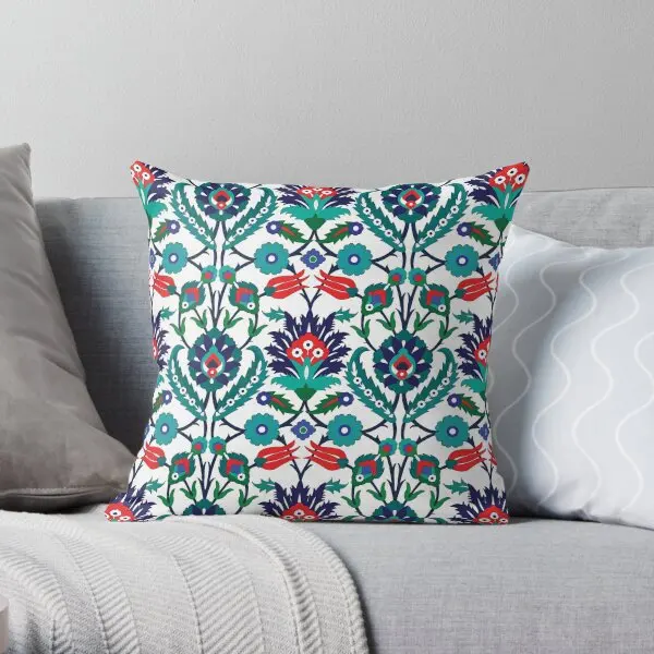 Beautiful Oriental Iznik With Tulips T  Printing Throw Pillow Cover Car Hotel Sofa Square Home Pillows not include One Side