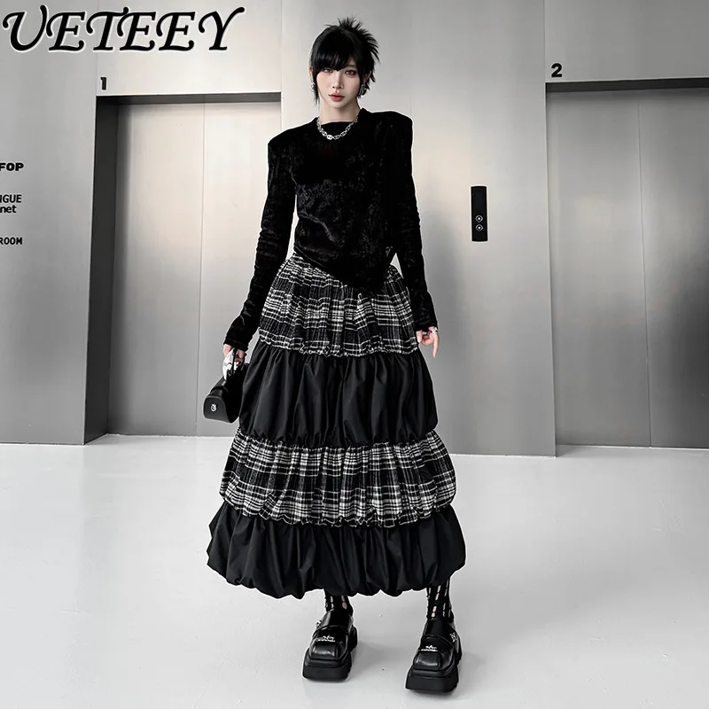 

Европейская станция, нишевый дизайн, модная лоскутная юбка-миди с цветными блоками, осень 2023, свободные эластичные юбки с высокой талией и бутонами цветка