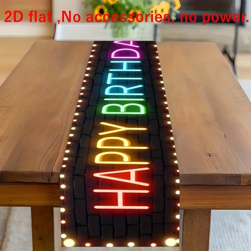 VIKAMA Happy Birthday Table Runner Colorful Neon Sign Rainbow Letters Dining Table Flag Boys Girls Birthday Celebration Kitchen