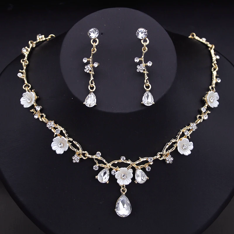 Gorgeous Crystal Bride Jewelry Sets for Women Luxury Flower Choker Necklace Earrings Wedding Dress Bridal Necklace Sets Fashion