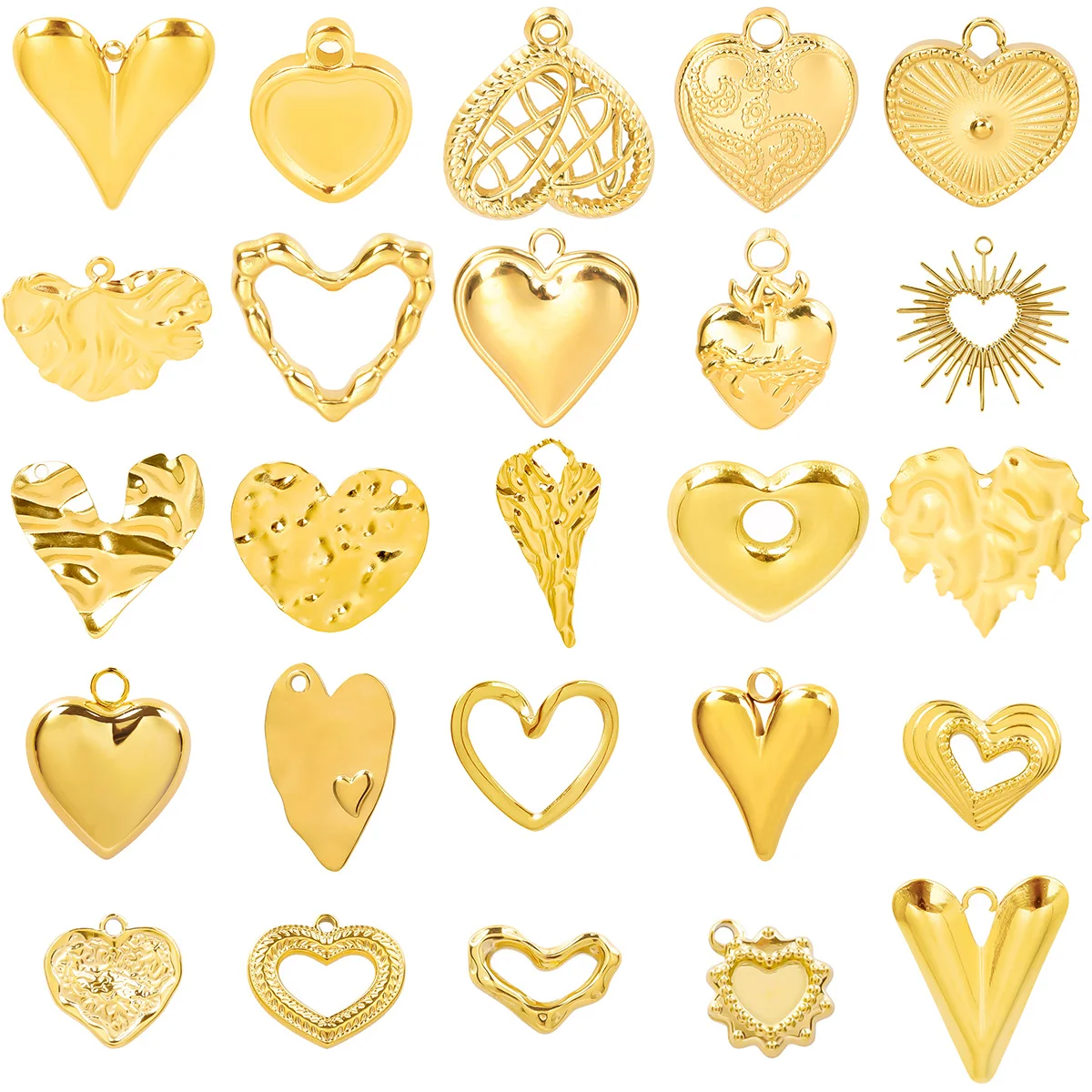 

Stylish 8pcs/lot Golden Heart Shaped Love Pendants Stainless Steel Heart Charms For Jewelry Making Earrings Necklaces Findings