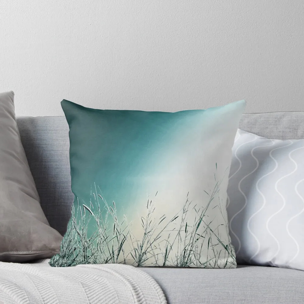 

Teal Ocean White Beach Sand Countryside Wild Grasses Throw Pillow Pillowcases For Pillows pillow