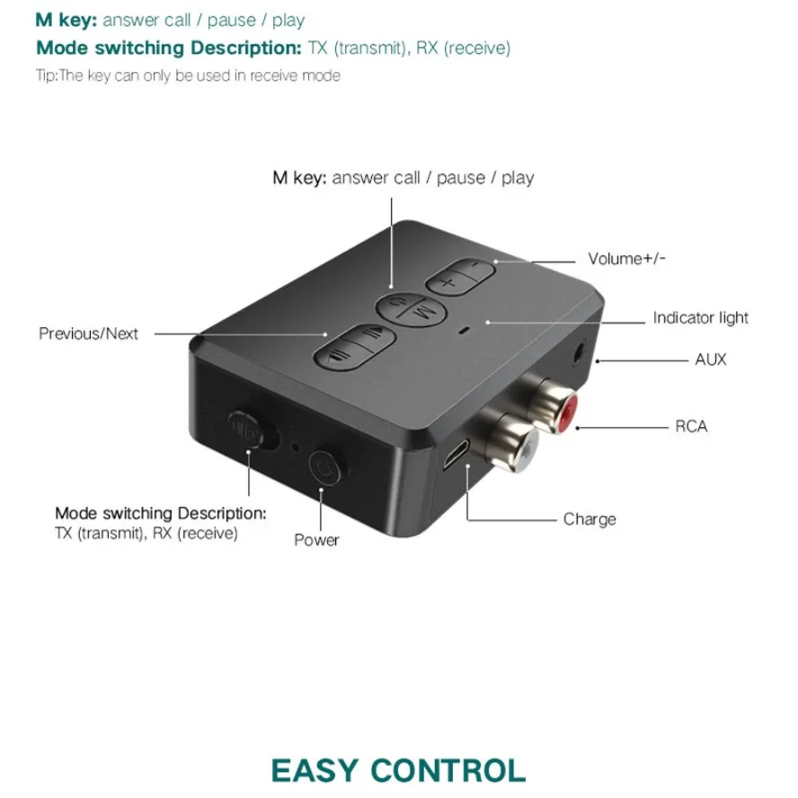 بلوتوث 5.0 استقبال الصوت الارسال RCA 3.5 مللي متر AUX جاك الموسيقى ستيريو 400mah محول لاسلكي يدوي دعوة لسيارة PC TV #6